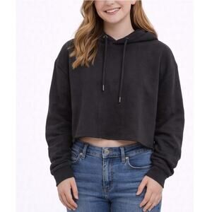 Mango Girls Black Cropped Pullover Hoodie Size S